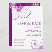 Elegante formele paarse bloemenclematis tekening save the date (Voorkant / Achterkant)