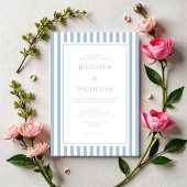 Elegante formele poederblauwe strepen trouwen kaart