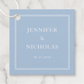 Elegante formele poederblauwe trouw bedankjes labels (Voorkant)