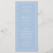 Elegante formele poederblauwe trouw menu (Voorkant)