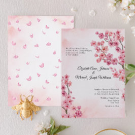 Elegante formele roze kersenbloesem bloemige trouw kaart