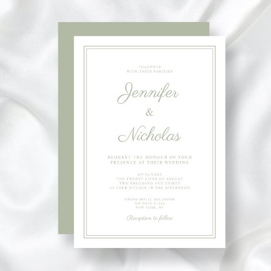 Elegante formele Sage Green Script bruiloft Kaart