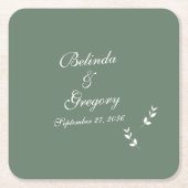 Elegante formele salie olijfgroene script bruiloft kartonnen onderzetters (Voorkant)