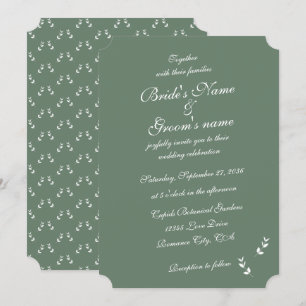 Elegante formele salie olijfgroene scriptuur bruil kaart