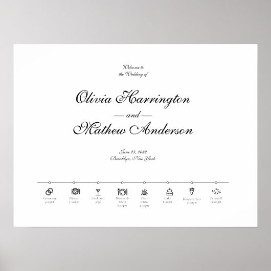 Elegante formele script bruiloft tijdlijn welkom poster (Voorkant)