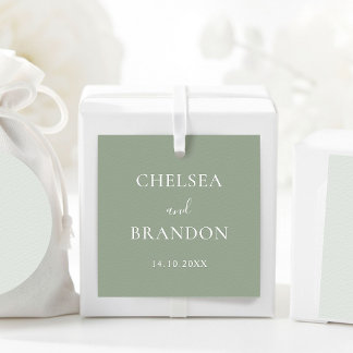 Elegante formele script landelijke saliegroene bru bedankjes labels