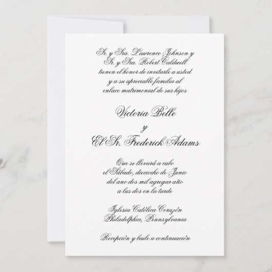 Elegante formele Spaanse bruiloft in kalligrafie Kaart (Voorkant)