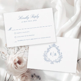 Elegante formele stoffige blauwe kam monogram Logo RSVP Kaartje