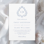 Elegante formele stoffige blauwe monogram trouwkam kaart