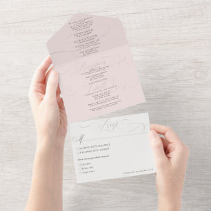 Elegante formele stoffige Roos bruiloft alles in é All In One Uitnodiging