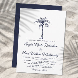 Elegante formele strandhuwelijk in navyblauw met p kaart