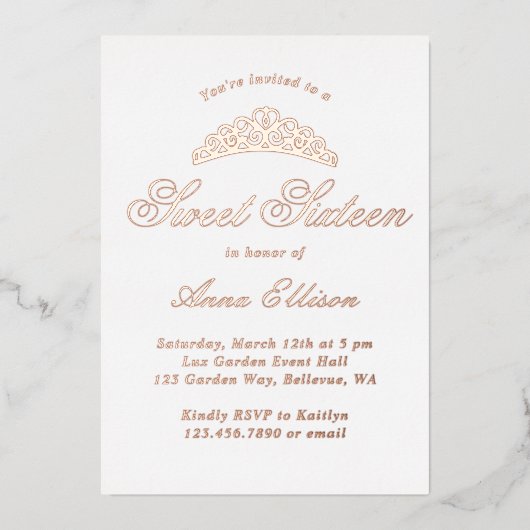 Elegante formele Sweet 16 Folie Uitnodiging (Voorkant)