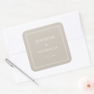 Elegante formele taupe bruiloft vierkante sticker