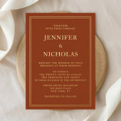 Elegante formele terracotta bruiloft goud folie uitnodiging