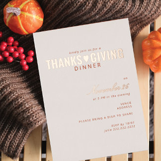 Elegante formele Thanksgiving-diner roze goud Folie Uitnodiging
