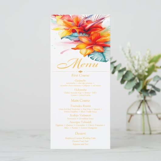 Elegante formele tropische bruiloft menu (Staand voorkant)