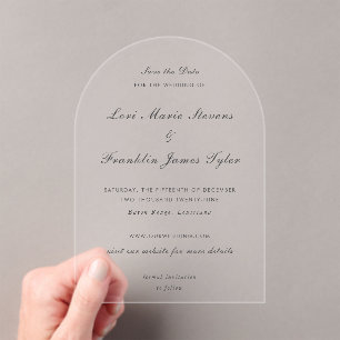 Elegante formele trouwerij save the date acryl uitnodigingen