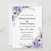 Elegante formele waterverf paarse bloemenbruiloft kaart (Voorkant)