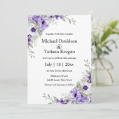 Elegante formele waterverf paarse bloemenbruiloft kaart (Staand voorkant)