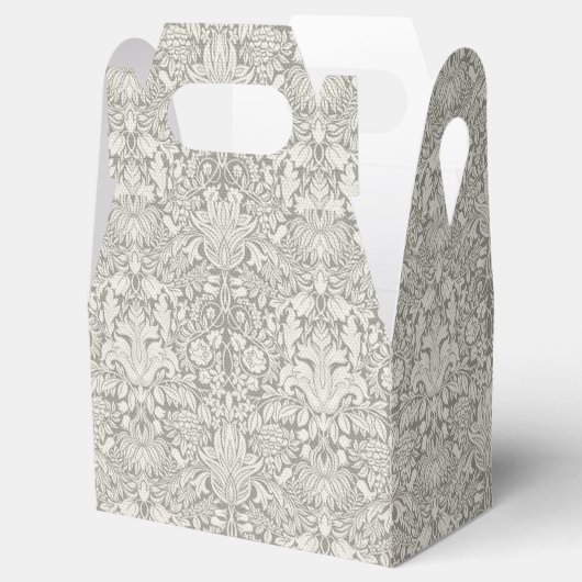 Elegante formele witte damast kant brokaat bedankdoosjes (Geopend)