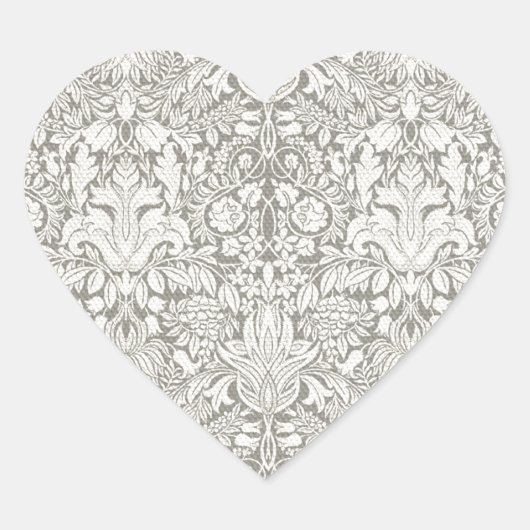 elegante formele witte damast kant brokaat hart sticker (Voorkant)