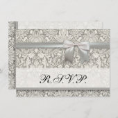 Elegante formele witte damast kant brokaat kaart (Voorkant / Achterkant)