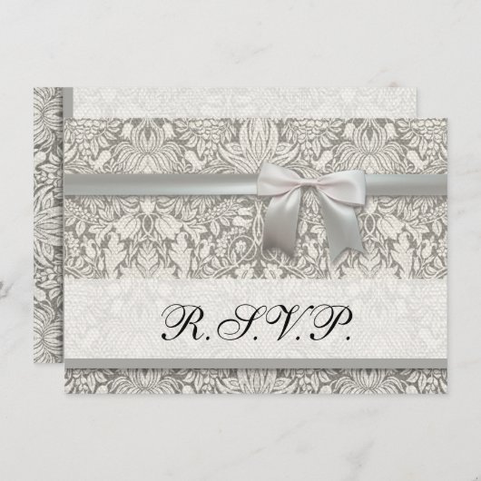 Elegante formele witte damast kant brokaat kaart (Voorkant / Achterkant)