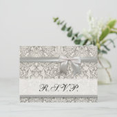 Elegante formele witte damast kant brokaat kaart (Staand voorkant)