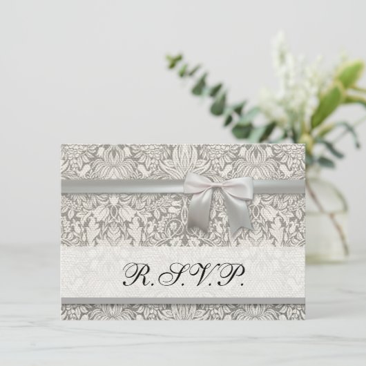 Elegante formele witte damast kant brokaat kaart (Staand voorkant)