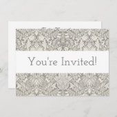 Elegante formele witte damast kant brokaat kaart (Voorkant / Achterkant)