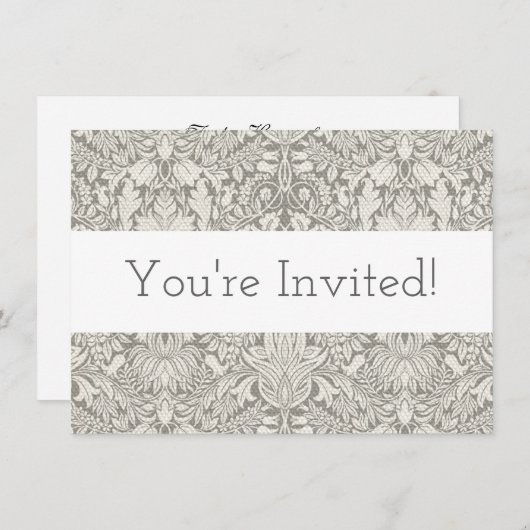 Elegante formele witte damast kant brokaat kaart (Voorkant / Achterkant)