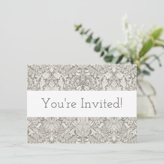 Elegante formele witte damast kant brokaat kaart (Staand voorkant)
