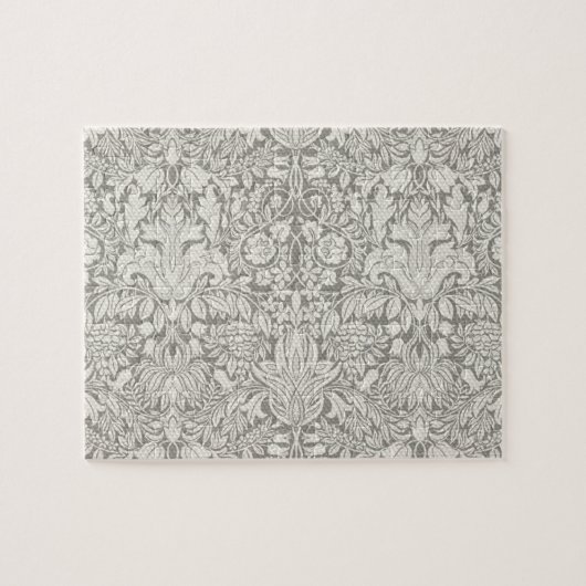 Elegante formele witte damast kant brokaat legpuzzel (Horizontaal)