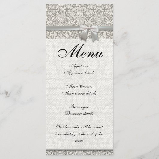 Elegante formele witte damast kant brokaat menu (Voorkant)