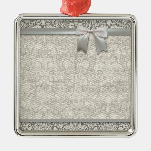 Elegante formele witte damast kant brokaat metalen ornament (Voorkant)