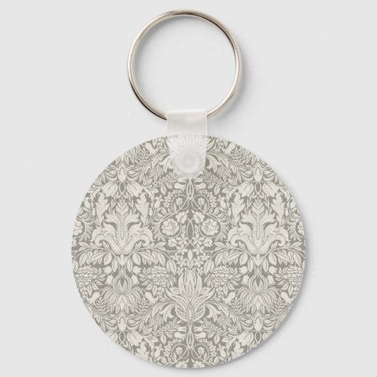 Elegante formele witte damast kant brokaat sleutelhanger (Voorkant)