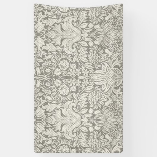 Elegante formele witte damast kant brokaat spandoek (Verticaal)