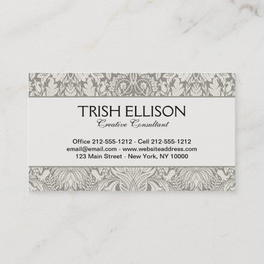 Elegante formele witte damast kant brokaat visitekaartje (Achterkant)