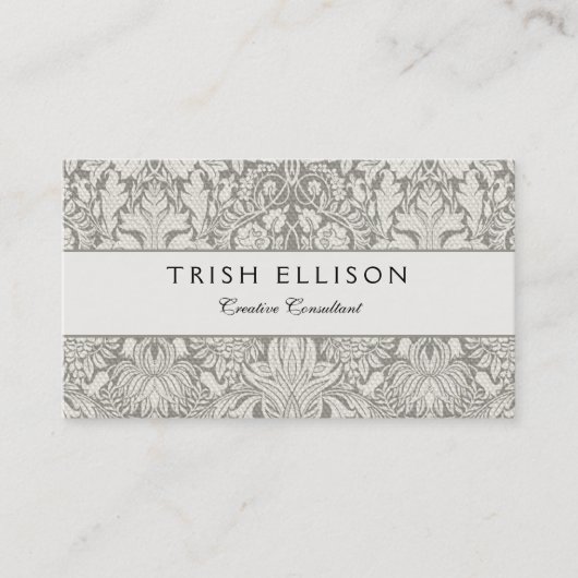 Elegante formele witte damast kant brokaat visitekaartje (Voorkant)