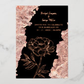 Elegante formele Zwart stropdas Roos Gold Wedding Folie Uitnodiging (Voorkant)