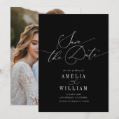 Elegante formele zwart-wit bruiloft save the date (Voorkant / Achterkant)