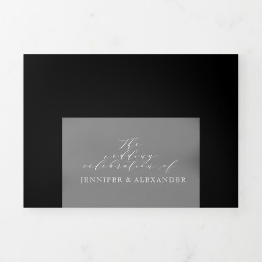 Elegante formele zwart wit eenvoudige bruiloft dri drieluik uitnodiging (Cover)