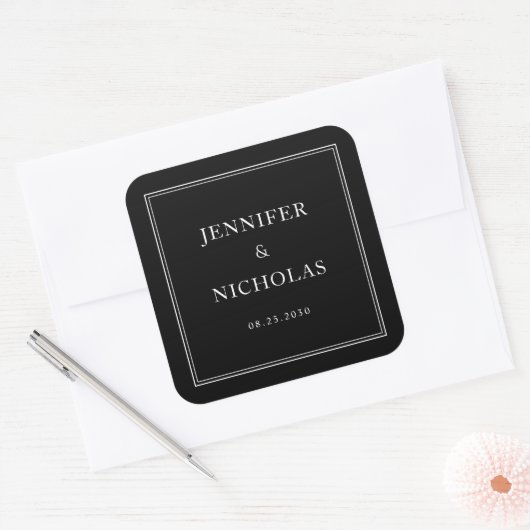 Elegante formele zwart-wit trouwfeest vierkante sticker (Envelop)