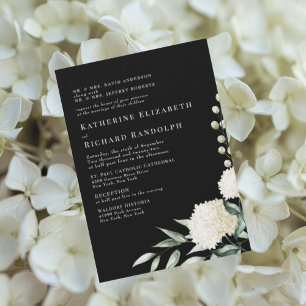 Elegante formele zwarte en witte bloemen bruiloft kaart