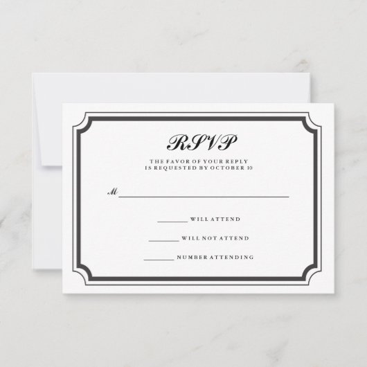 Elegante formele zwarte en witte RSVP Kaartje (Voorkant)