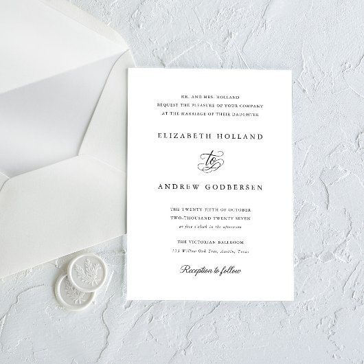 Elegante Formele Zwarte En Witte Trouwdag Kaart