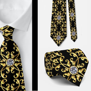 Elegante formele zwarte goud en diamant stropdas
