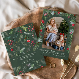 Elegante Forst Groene Botanische Boog Vrolijk Kers Feestdagenkaart