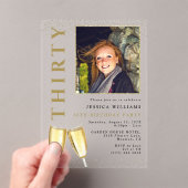 Elegante foto 30ste verjaardag Champagne Acryl Uitnodigingen (Insitu (Draagbaar))