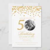Elegante foto 50e verjaardag gouden Confetti Kaart (Voorkant)